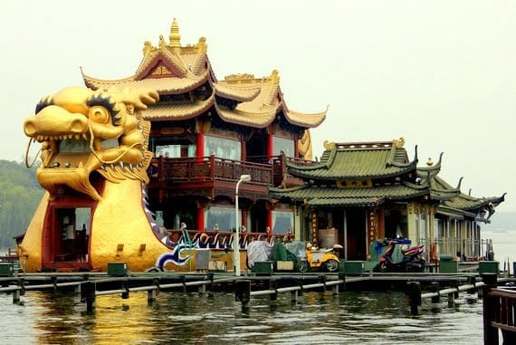 Lakeside in Hangzhou 4 massive dragon boat