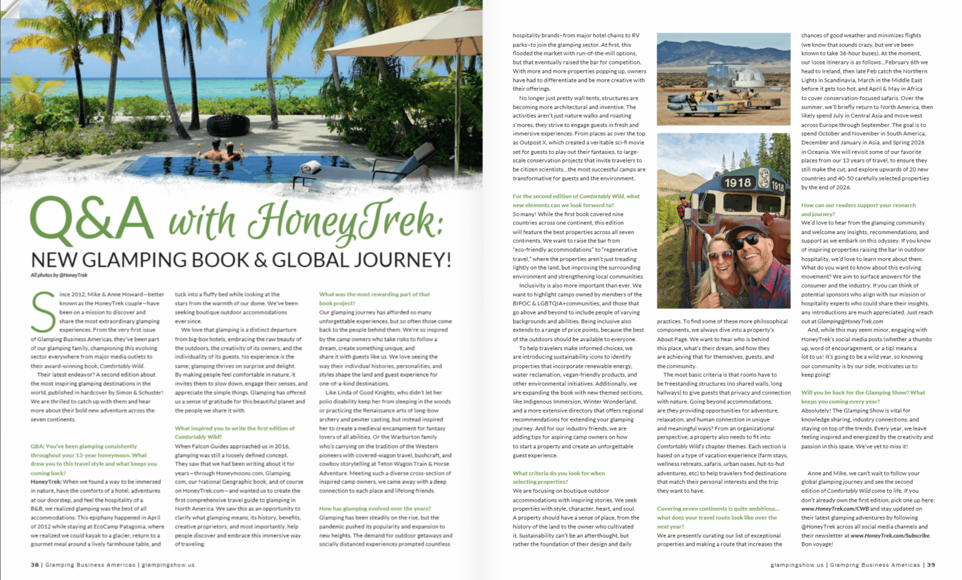 Comfortably Wild: Our Glamping Book! 13 Glamping Business Mag QA with HoneyTrek